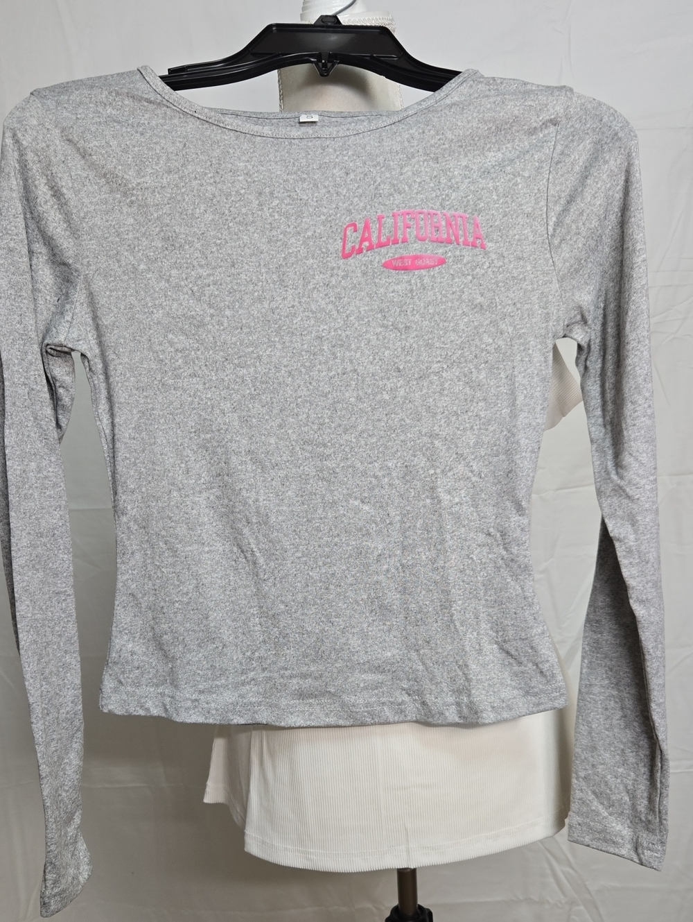 California Graphic Long-Sleeve Tee - Gray with Pink Logo